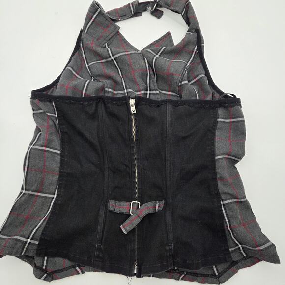 Tripp NYC Womens L Gray Plaid Corset Top Halter Y2K 90’s Fairy Goth Milkmaid - Picture 4 of 7